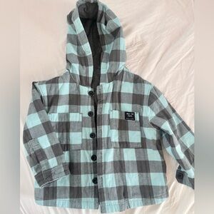 Zara Baby Teal and Gray Plaid Flannel Hoodie Jacket